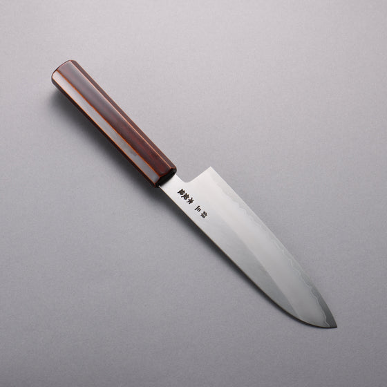 Hado Silver Steel No.3 Migaki Finished Santoku  180mm Lacquered (Kijiro-nuri) Handle - Seisuke Knife