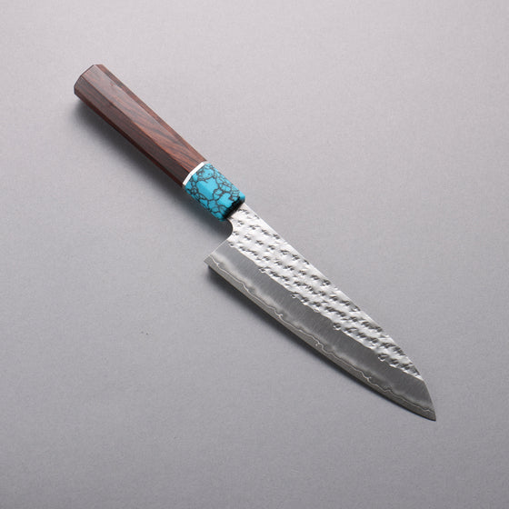 Yu Kurosaki Senko Ryu SG2 Hammered Small Santoku  150mm Rosewood (Ferrule: Blue Turquoise) Handle - Seisuke Knife