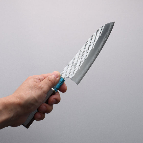 Yu Kurosaki Senko Ryu SG2 Hammered Small Santoku  150mm Rosewood (Ferrule: Blue Turquoise) Handle - Seisuke Knife