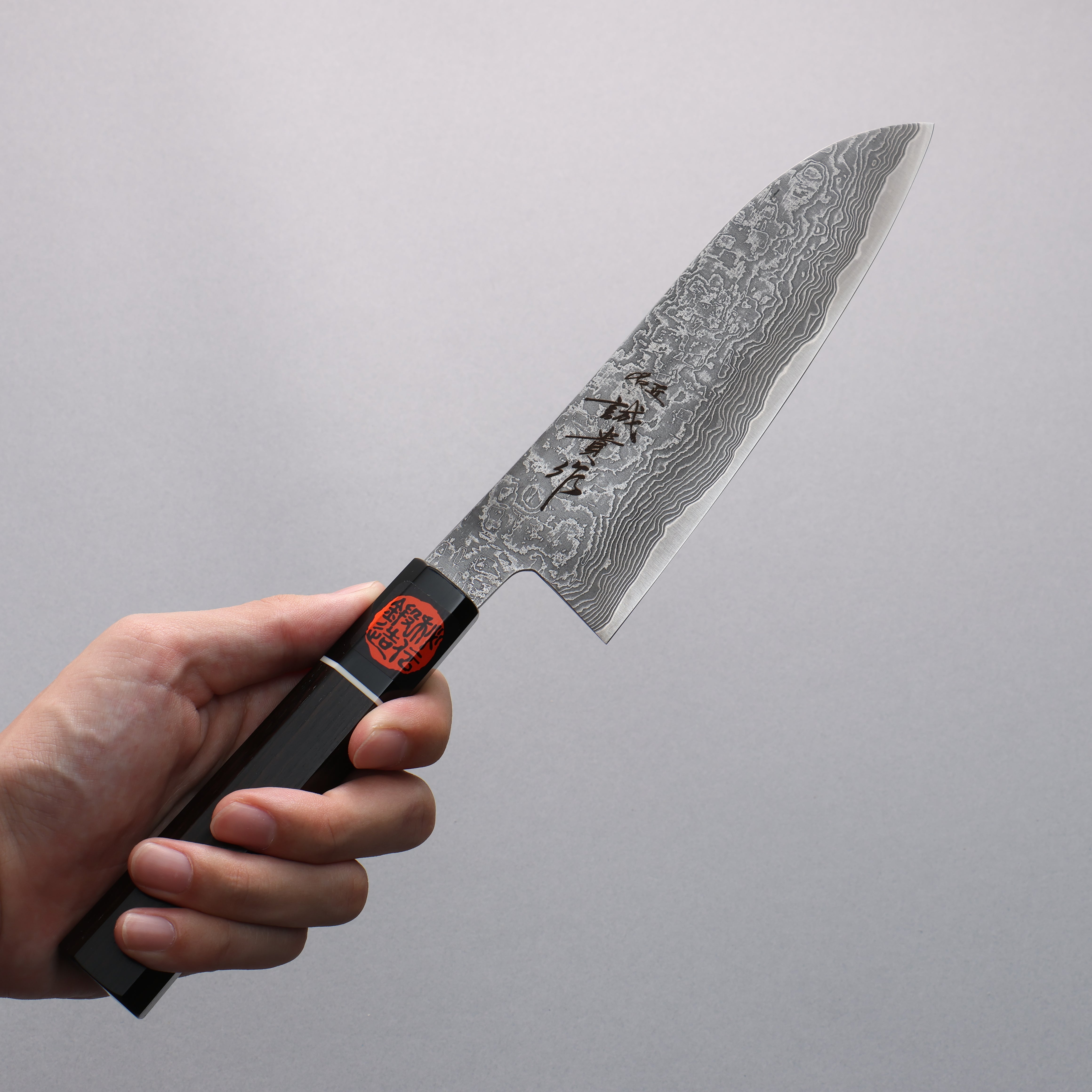 Shigeki Tanaka Habakiri SG2 Damascus Santoku  165mm Ebony Wood Handle - Seisuke Knife