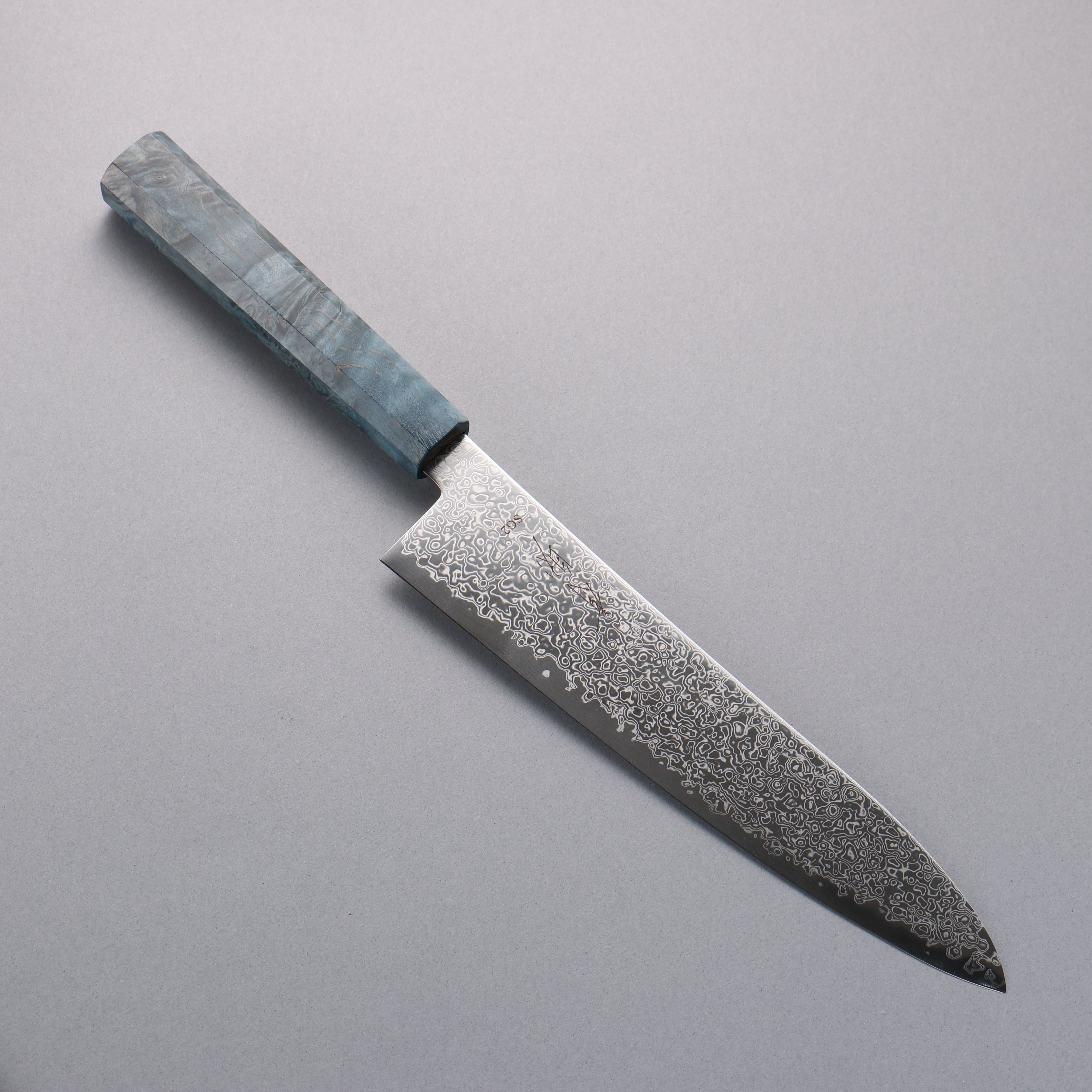 Seisuke SG2 Damascus Migaki Finished Gyuto 210mm Blue Stabilized Wood Handle - Seisuke Knife