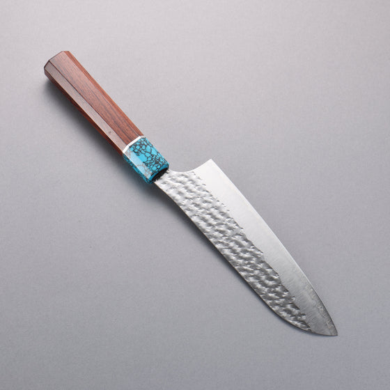 Yu Kurosaki Senko Ryu SG2 Hammered Santoku  170mm Rosewood (Ferrule: Blue Turquoise) Handle - Seisuke Knife