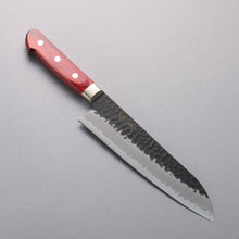  Seisuke Blue Super Hammered Black Finished Santoku  180mm Red Pakka wood Handle - Seisuke Knife