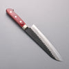 Seisuke Blue Super Hammered Black Finished Santoku  180mm Red Pakka wood Handle - Seisuke Knife