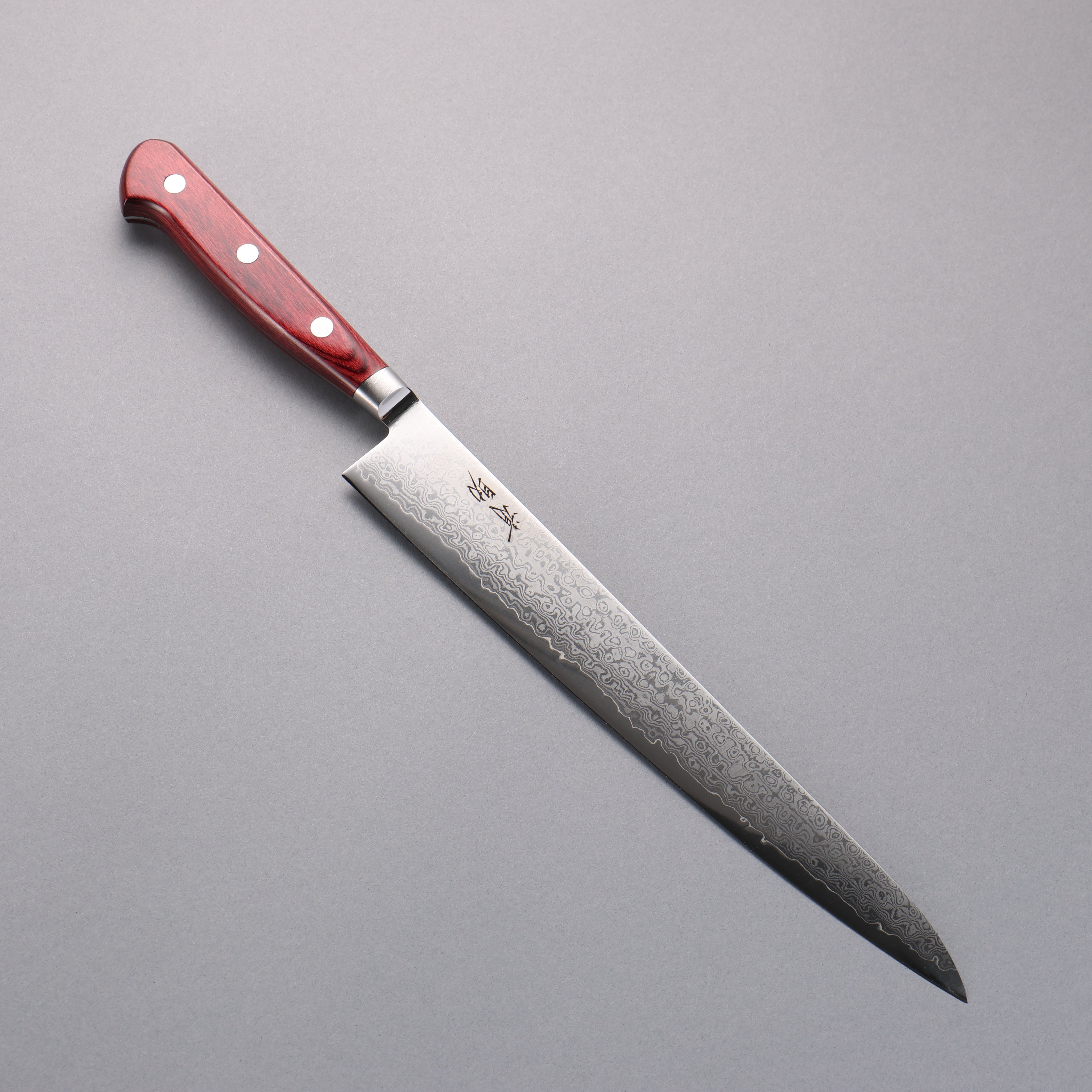 Seisuke VG10 33 Layer Mirrored Finish Damascus Sujihiki  240mm Red Pakka wood Handle - Seisuke Knife