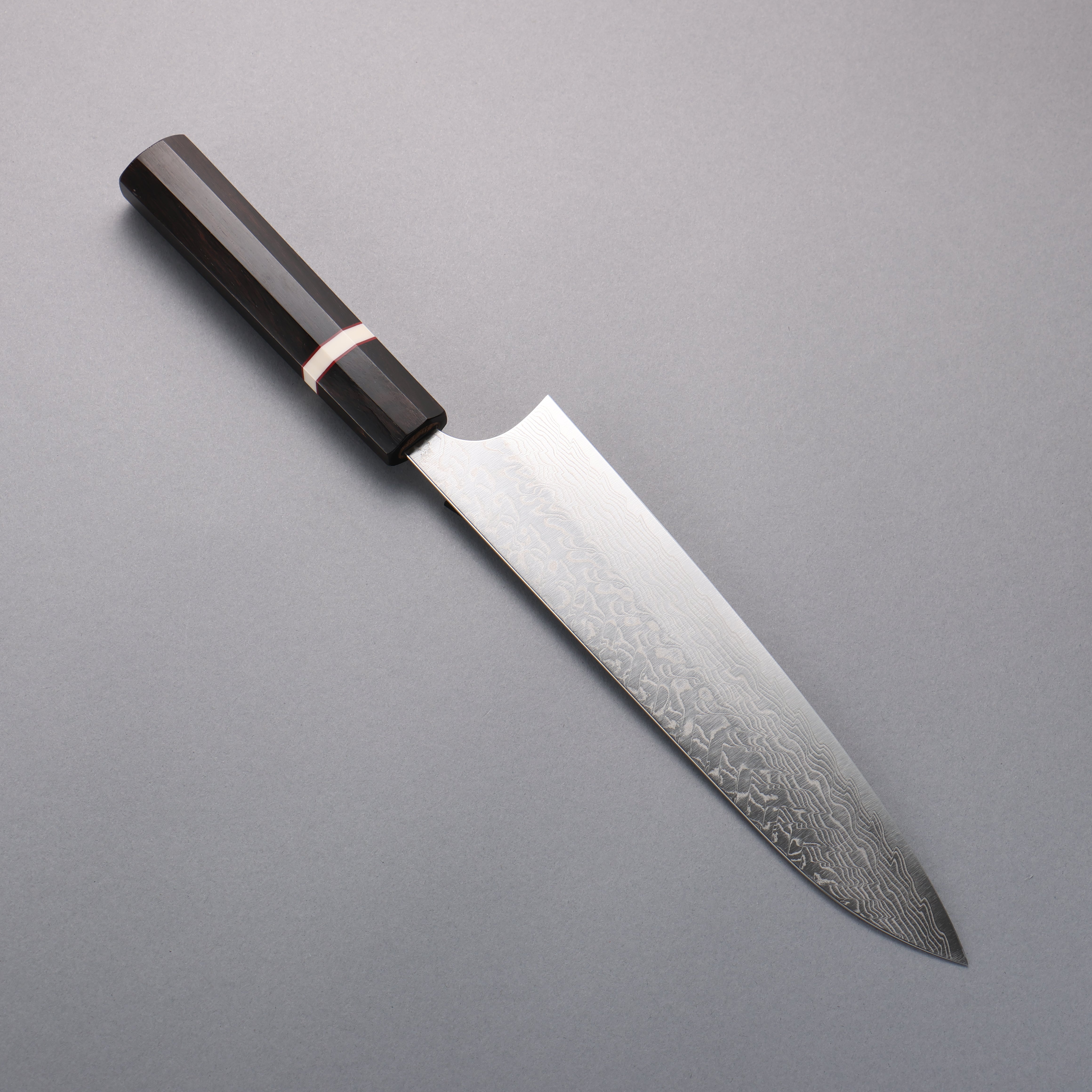 Yoshimi Kato SG2 Damascus Migaki Gyuto 210mm Ebony Wood & White Ring Handle - Seisuke Knife