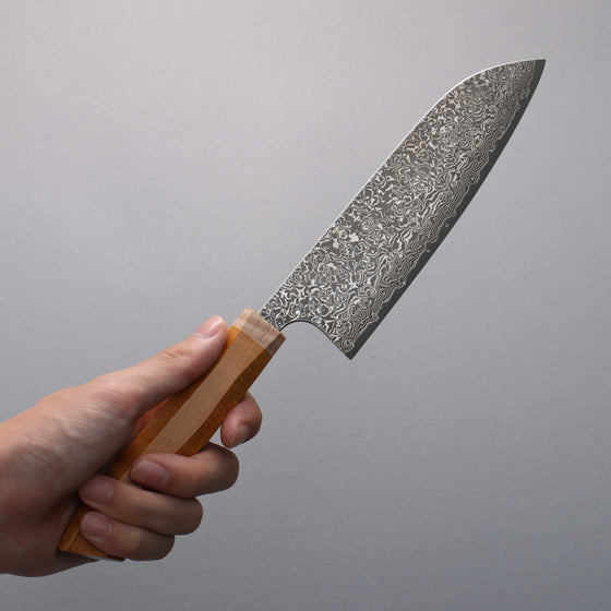 Yoshimi Kato VG10 Black Damascus Santoku  170mm Western style (yellow) Handle - Seisuke Knife