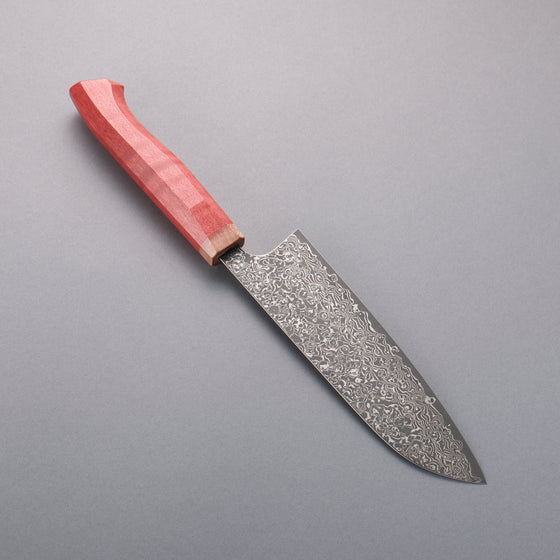 Yoshimi Kato VG10 Black Damascus Santoku  170mm Western style (red) Handle - Seisuke Knife