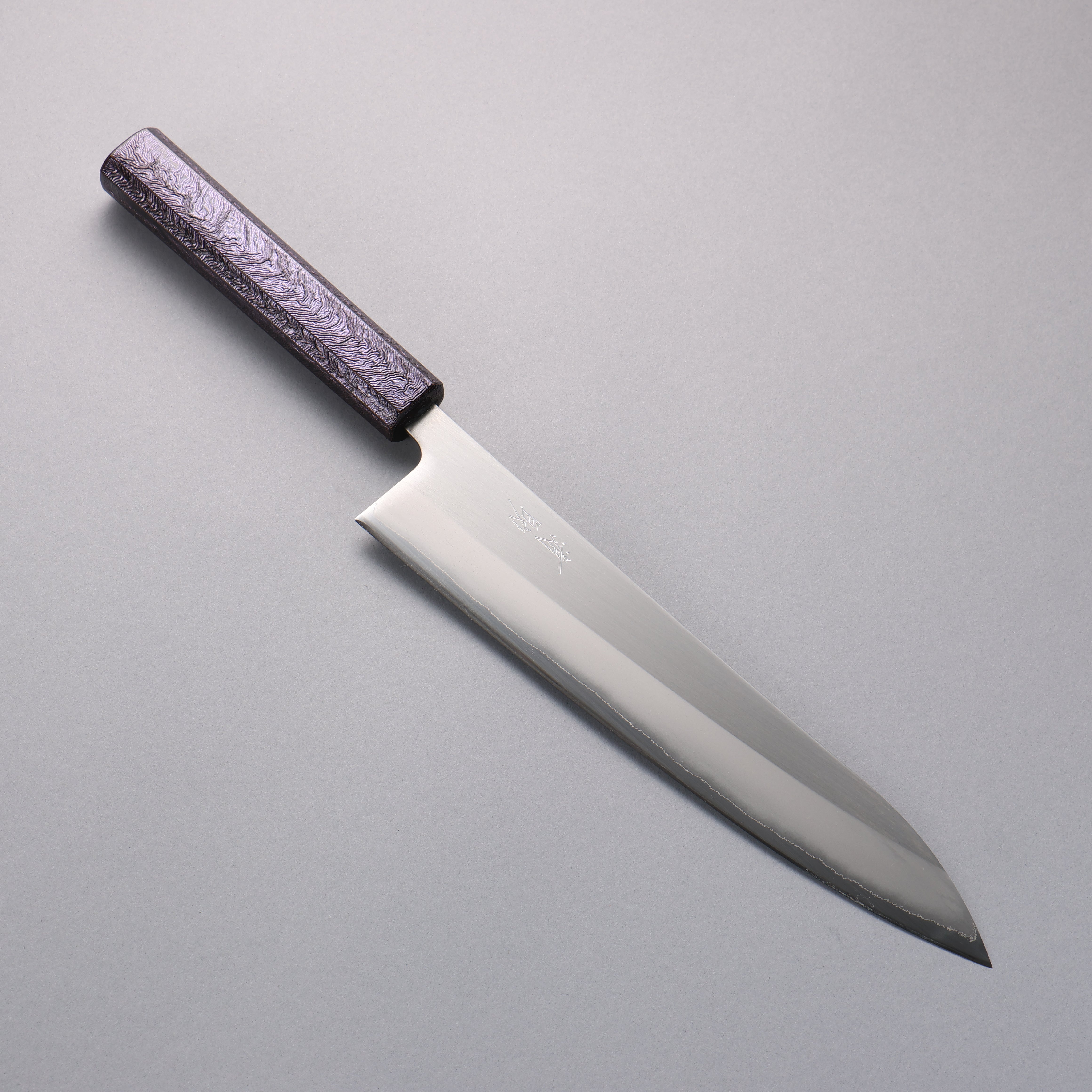 Seisuke White Steel No.1 Migaki Gyuto 240mm Purple Lacquered Oak Handle - Seisuke Knife