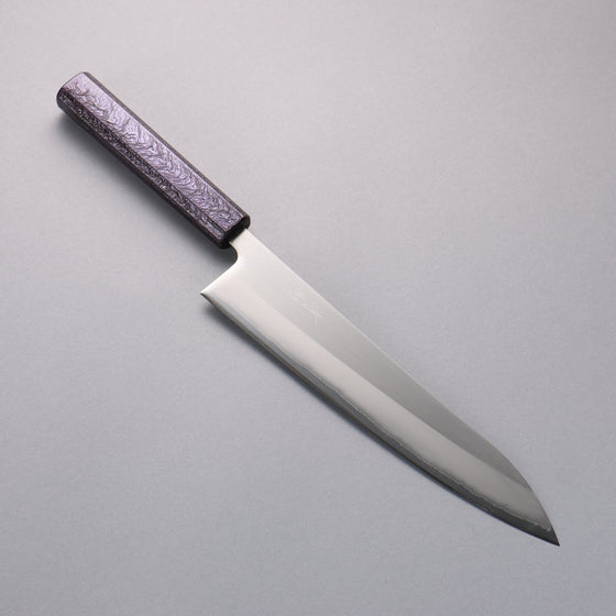 Seisuke White Steel No.1 Migaki Polish Finish Gyuto  240mm Oak with Purple Lacquer Handle - Seisuke Knife