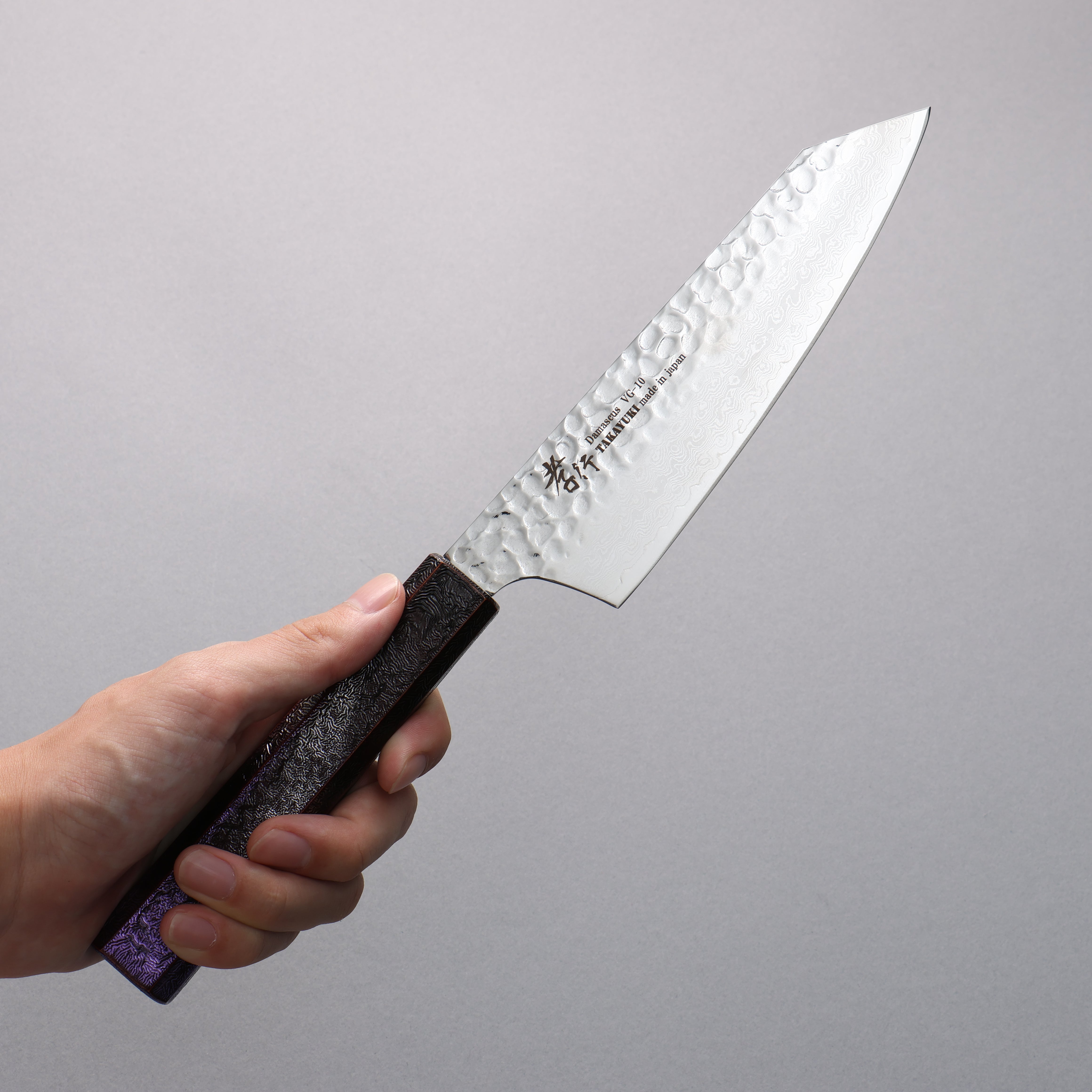 Sakai Takayuki Rinnou VG10 33 Layer Damascus Kengata Santoku160mm Purple LacqueredHandle - Seisuke Knife