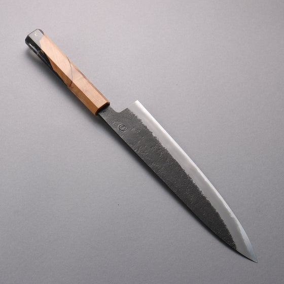 Hozantomoe White Steel No.2 Black Finished Gyuto 240mm Olive Tree and Black Resin Handle - Seisuke Knife