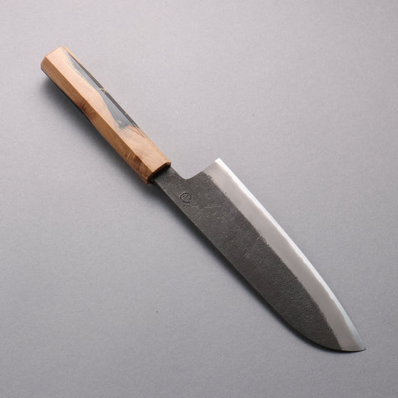 Hozantomoe White Steel No.2 Black Finished Santoku 165mm Olive Tree and Black Resin Handle - Seisuke Knife