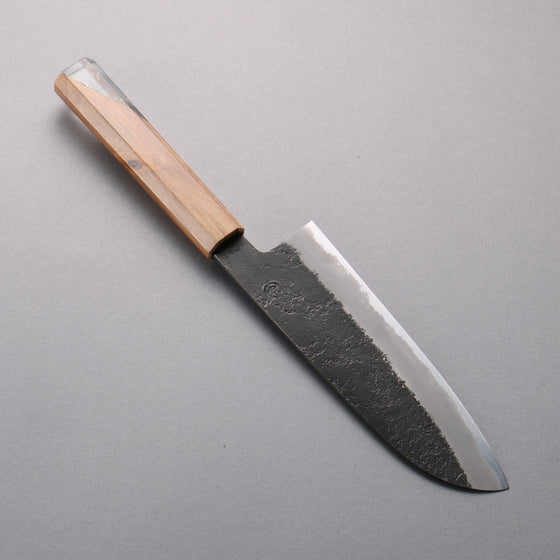 Hozantomoe White Steel No.2 Black Finished Santoku 180mm Olive Tree and Black Resin Handle - Seisuke Knife