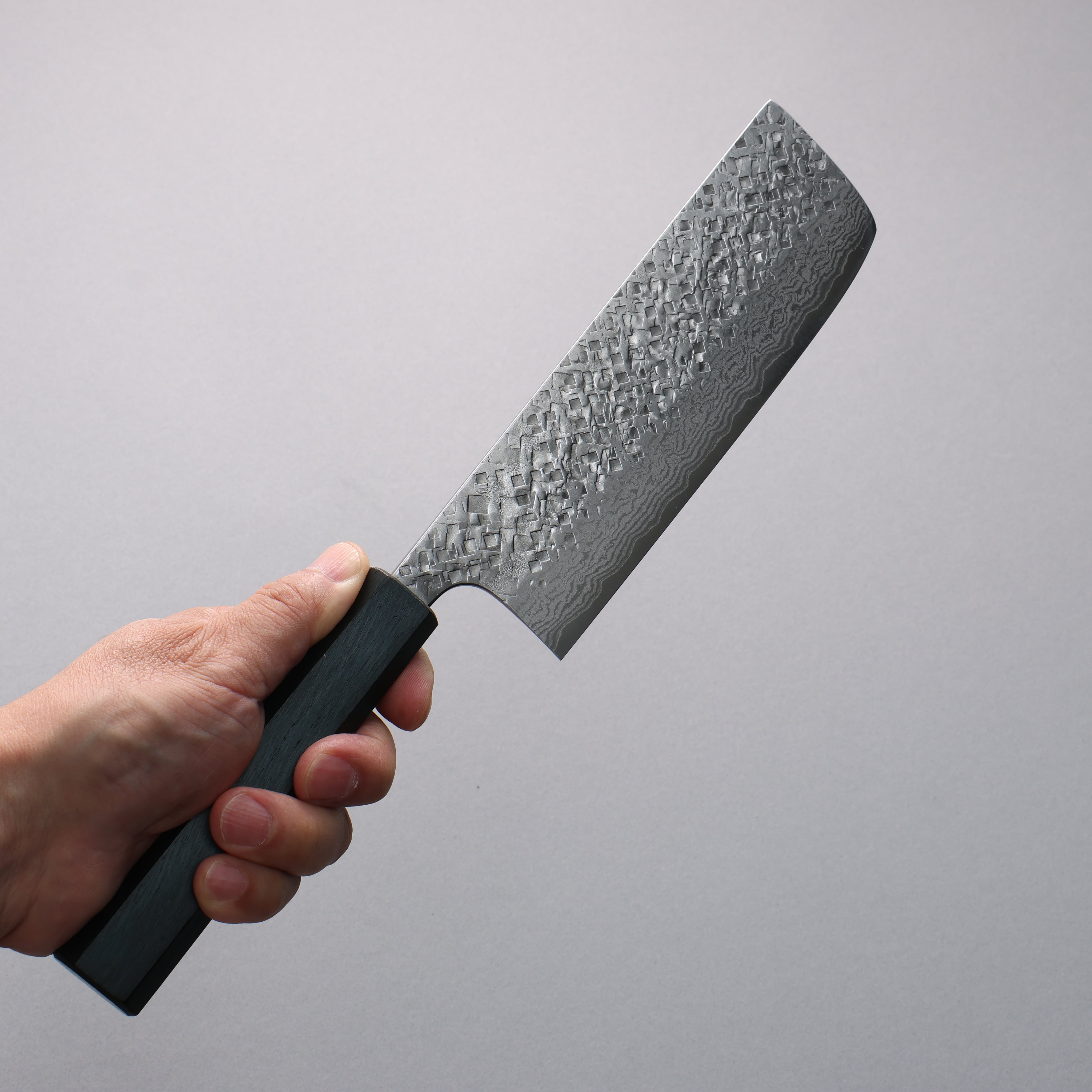 Yoshimi Kato VG10 Damascus Hammered(square) Nakiri 165mm Oak (Indigo Dyed) Handle - Seisuke Knife