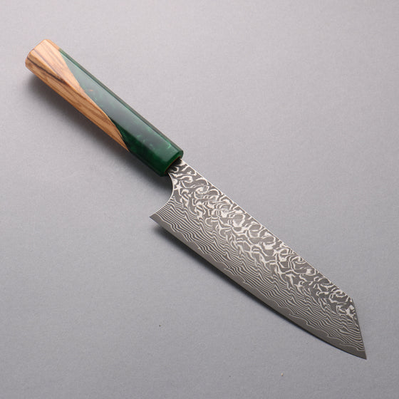 Yoshimi Kato SG2 Damascus Black Finished Bunka  170mm Olive Tree and Green Resin Handle - Seisuke Knife