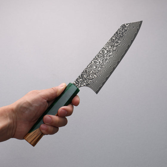 Yoshimi Kato SG2 Damascus Black Finished Bunka  170mm Olive Tree and Green Resin Handle - Seisuke Knife