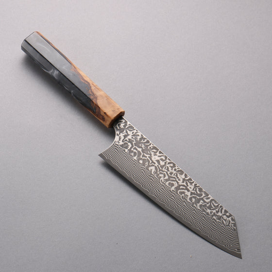 Yoshimi Kato SG2 Damascus Black Finished Bunka  170mm Olive Tree and Black/White Marble Resin Handle - Seisuke Knife