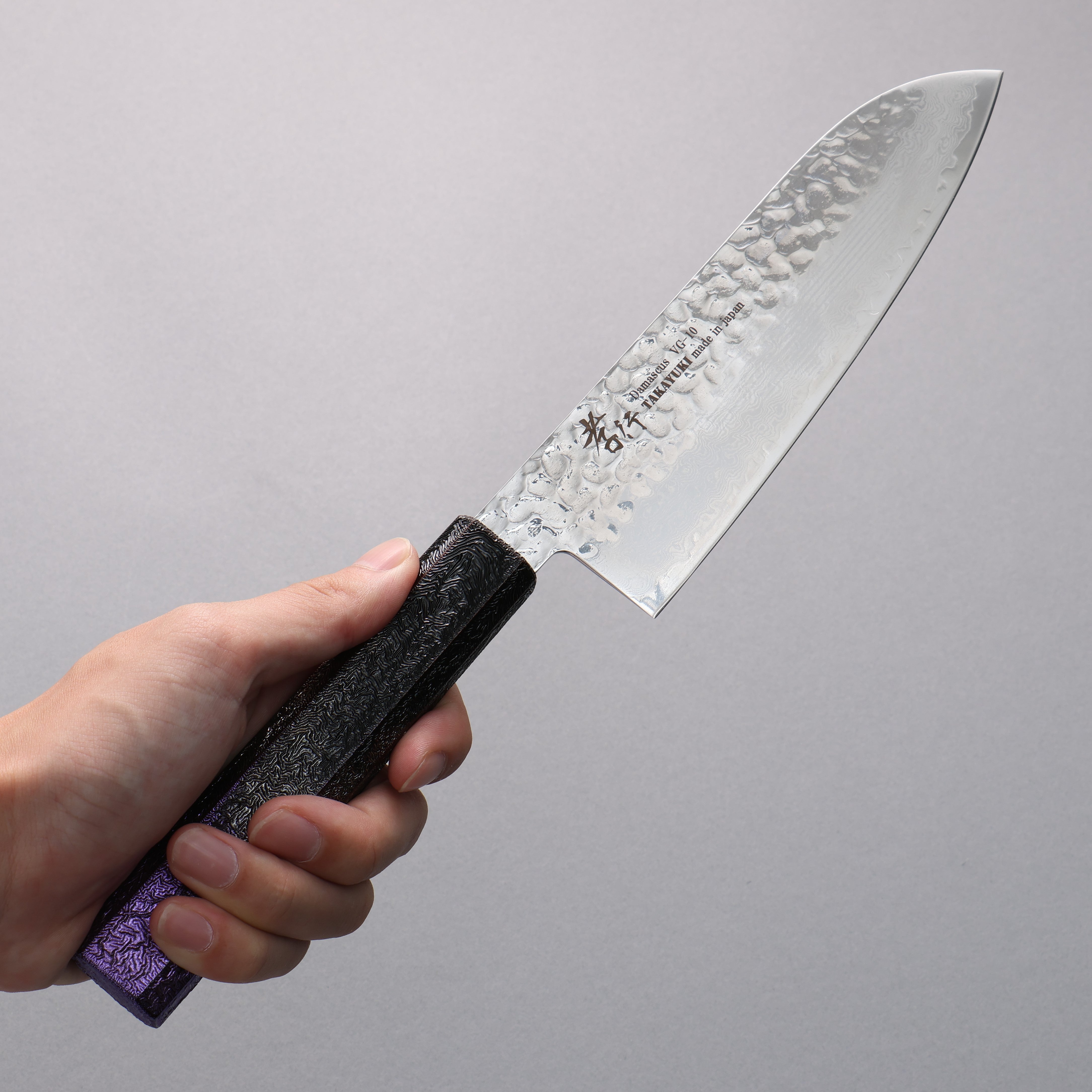 Sakai Takayuki Rinnou VG10 33 Layer Damascus Santoku170mm Purple LacqueredHandle - Seisuke Knife