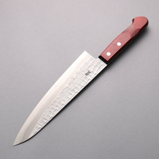 Nao Yamamoto Silver Steel No.3 Nashiji Hammered(square) Gyuto  210mm Red Pakka wood Handle - Seisuke Knife