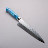 Takeshi Saji SPG STRIX Hammered Migaki Finished Gyuto  210mm Blue and White Acrylic Handle - Seisuke Knife - Slide 1