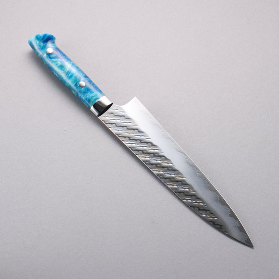 Takeshi Saji SPG STRIX Hammered Migaki Finished Gyuto  210mm Blue and White Acrylic Handle - Seisuke Knife