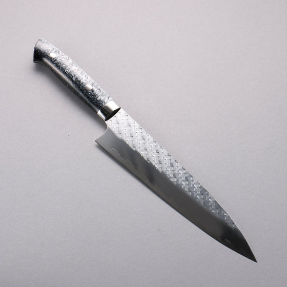 Takeshi Saji SPG STRIX Hammered Migaki Finished Gyuto  210mm White and Black Marble Acrylic Handle - Seisuke Knife