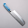 Takeshi Saji SPG STRIX Hammered Migaki Finished Nakiri  165mm Blue and White Acrylic Handle - Seisuke Knife - Slide 2