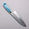 Takeshi Saji SPG STRIX Hammered Migaki Finished Santoku  180mm Blue and White Acrylic Handle - Seisuke Knife - Slide 2