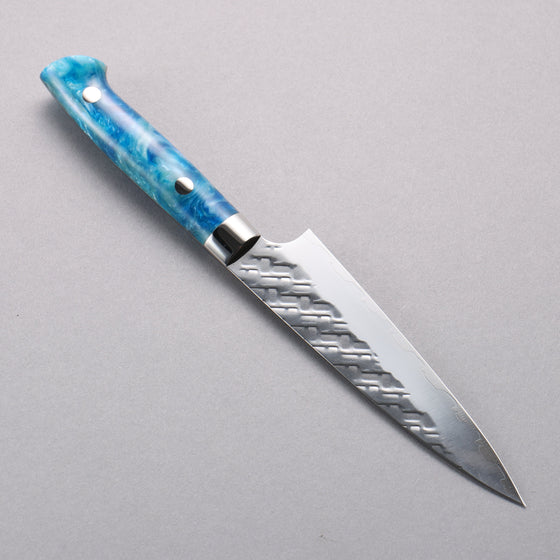 Takeshi Saji SPG STRIX Hammered Migaki Finished Petty-Utility  130mm Blue and White Acrylic Handle - Seisuke Knife