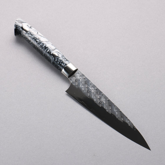 Takeshi Saji SPG STRIX Hammered Migaki Finished Petty-Utility  130mm White and Black Marble Acrylic Handle - Seisuke Knife