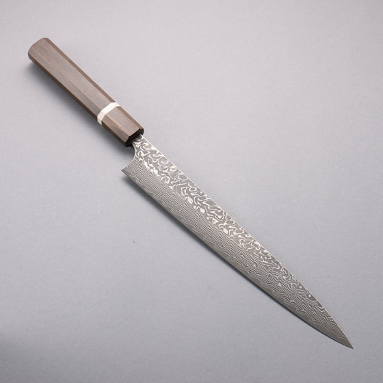 Yoshimi Kato SG2 Black Damascus Sujihiki  270mm Sandalwood with White Ring Handle - Seisuke Knife