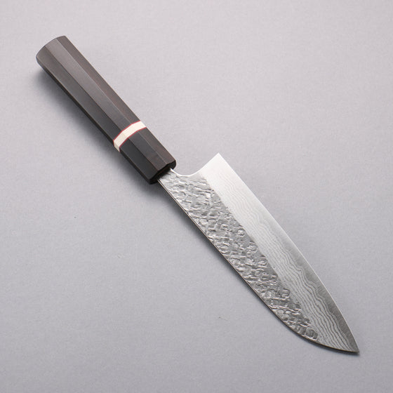 Yoshimi Kato VG10 Damascus Hammered(square) Santoku  170mm Ebony (White Ring) Handle - Seisuke Knife