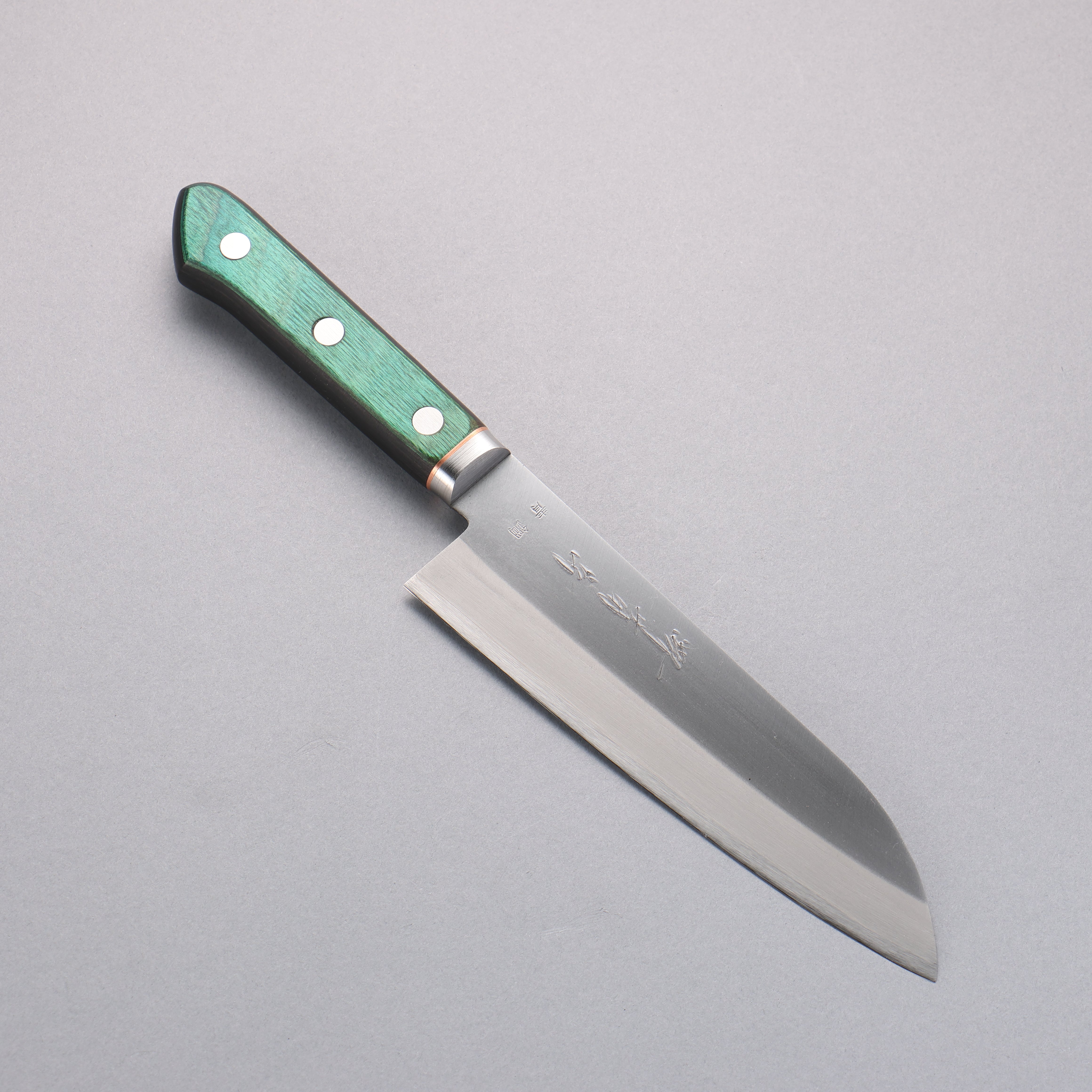 Sakai Kikumori Blue Steel No.1 Santoku 165mm Green Pakkawood Handle - Seisuke Knife