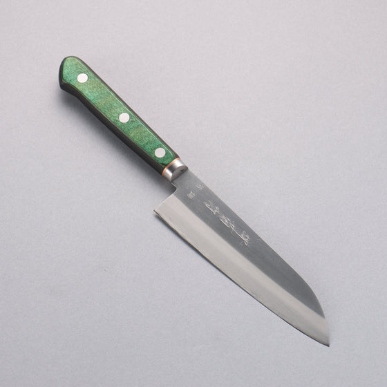 Sakai Kikumori Blue Steel No.1 Small Santoku 140mm Green Pakkawood Handle - Seisuke Knife