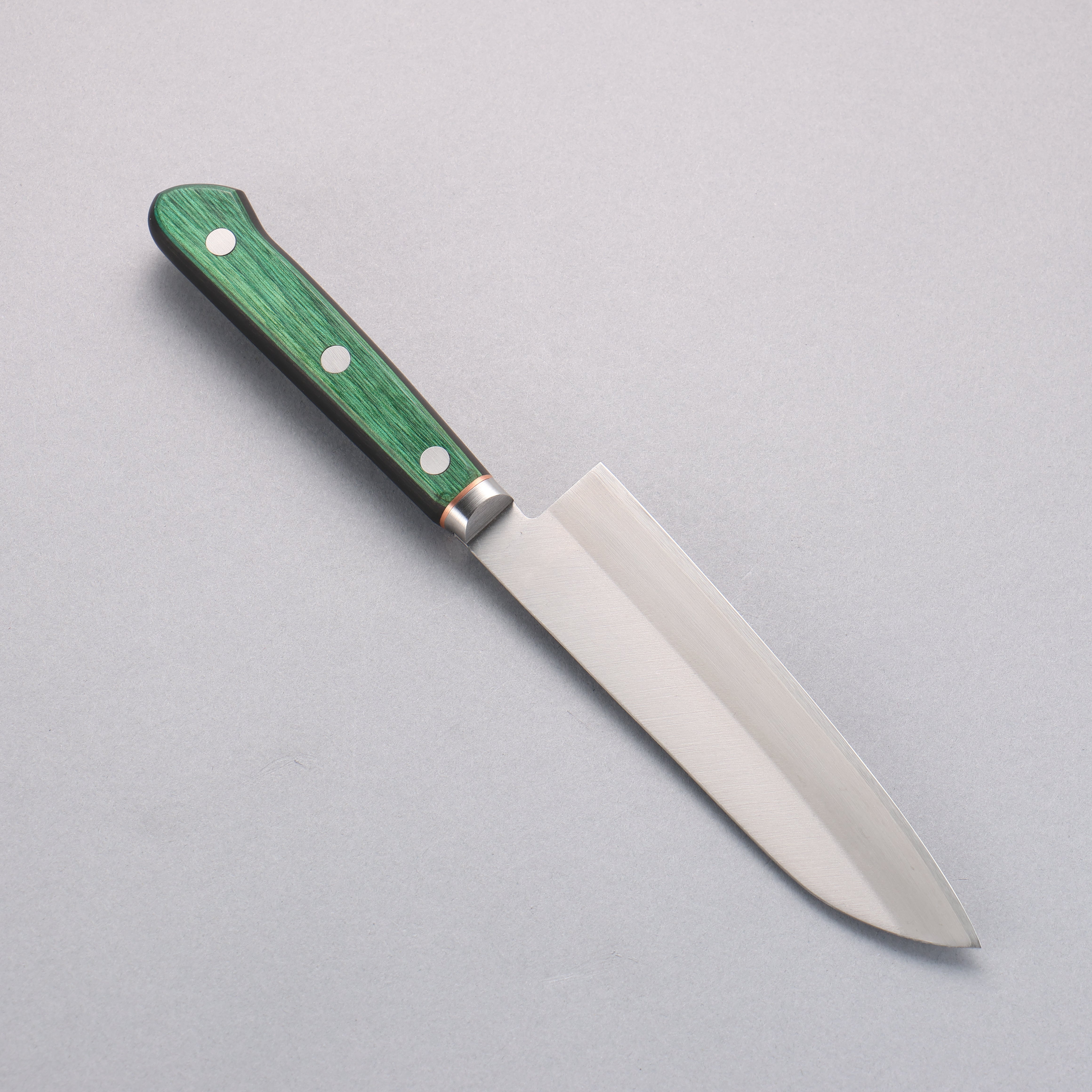 Sakai Kikumori Blue Steel No.1 Small Santoku 140mm Green Pakkawood Han