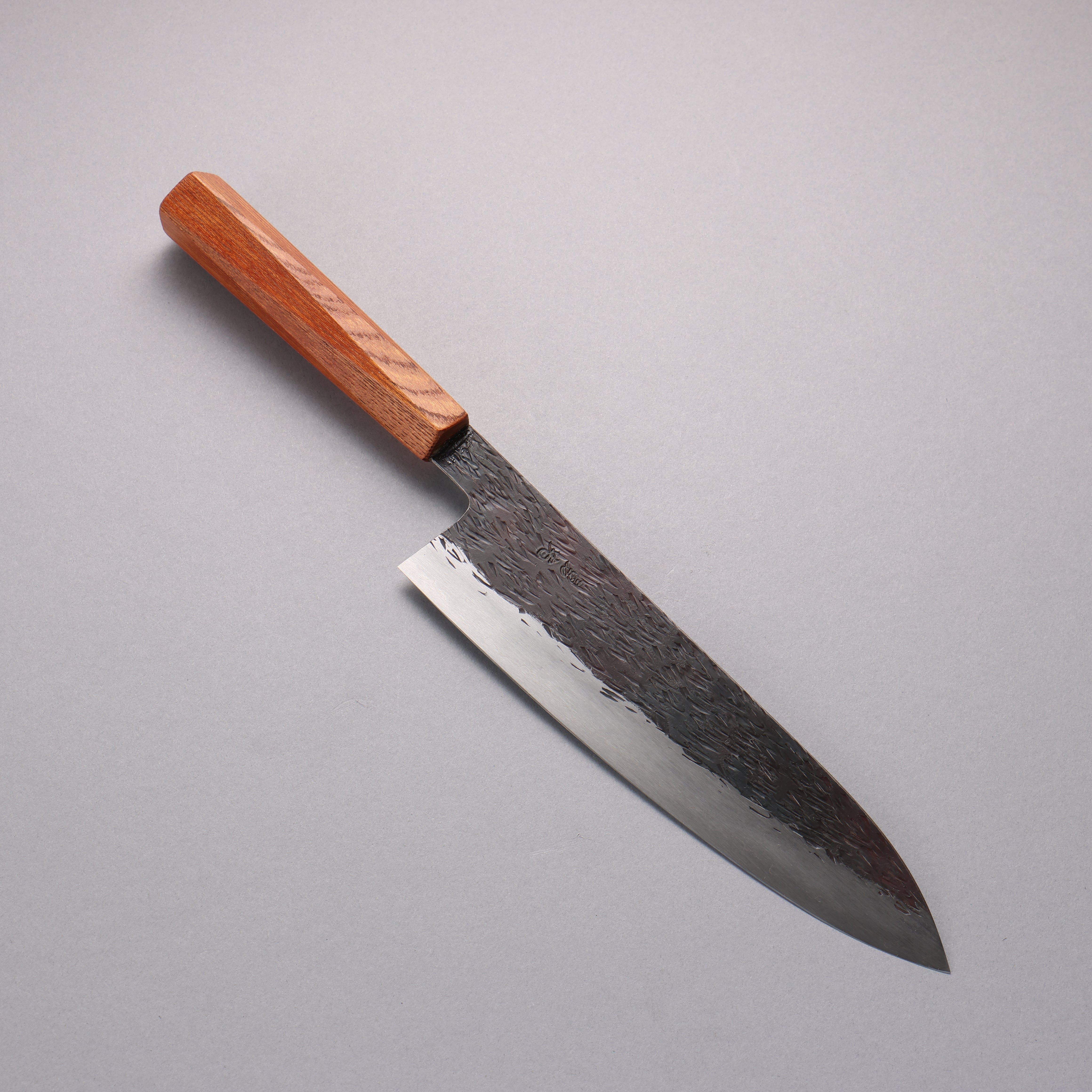 Isamitsu Abe White Steel No.1 Hammered Gyuto 210mm Pentagonal Oak Handle - Seisuke Knife