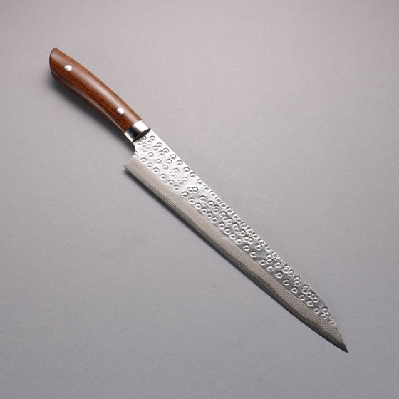 Takeshi Saji SRS13 Damascus Hammered(Maru) Kiritsuke Sujihiki  270mm Ironwood Handle - Seisuke Knife