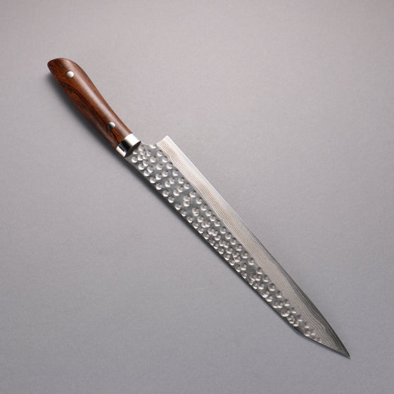 Takeshi Saji SRS13 Damascus Hammered(Maru) Kiritsuke Sujihiki  270mm Ironwood Handle - Seisuke Knife