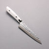 Takeshi Saji SRS13 Damascus Hammered(Maru) Kiritsuke Petty-Utility  130mm White Corian Handle - Seisuke Knife - Slide 1