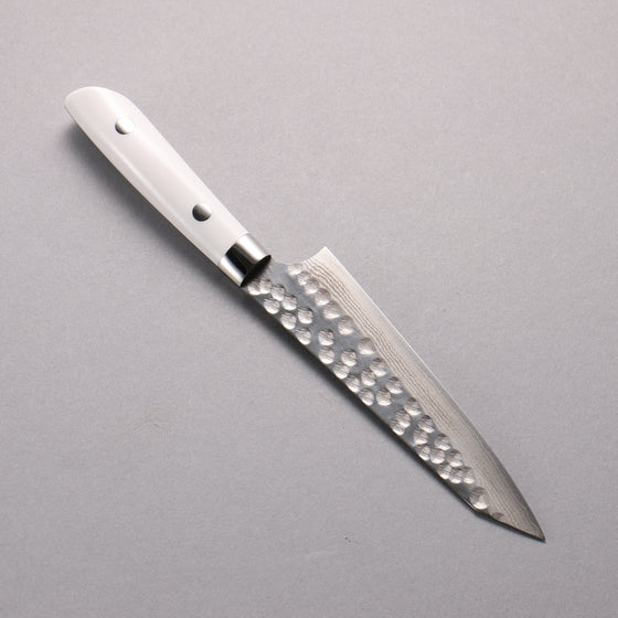 Takeshi Saji SRS13 Damascus Hammered(Maru) Kiritsuke Petty-Utility  130mm White Corian Handle - Seisuke Knife