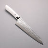 Takeshi Saji SRS13 Damascus Hammered(Maru) Kiritsuke Gyuto  210mm White Corian Handle - Seisuke Knife - Slide 1