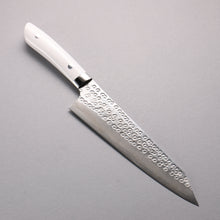  Takeshi Saji SRS13 Damascus Hammered(Maru) Kiritsuke Gyuto  210mm White Corian Handle - Seisuke Knife