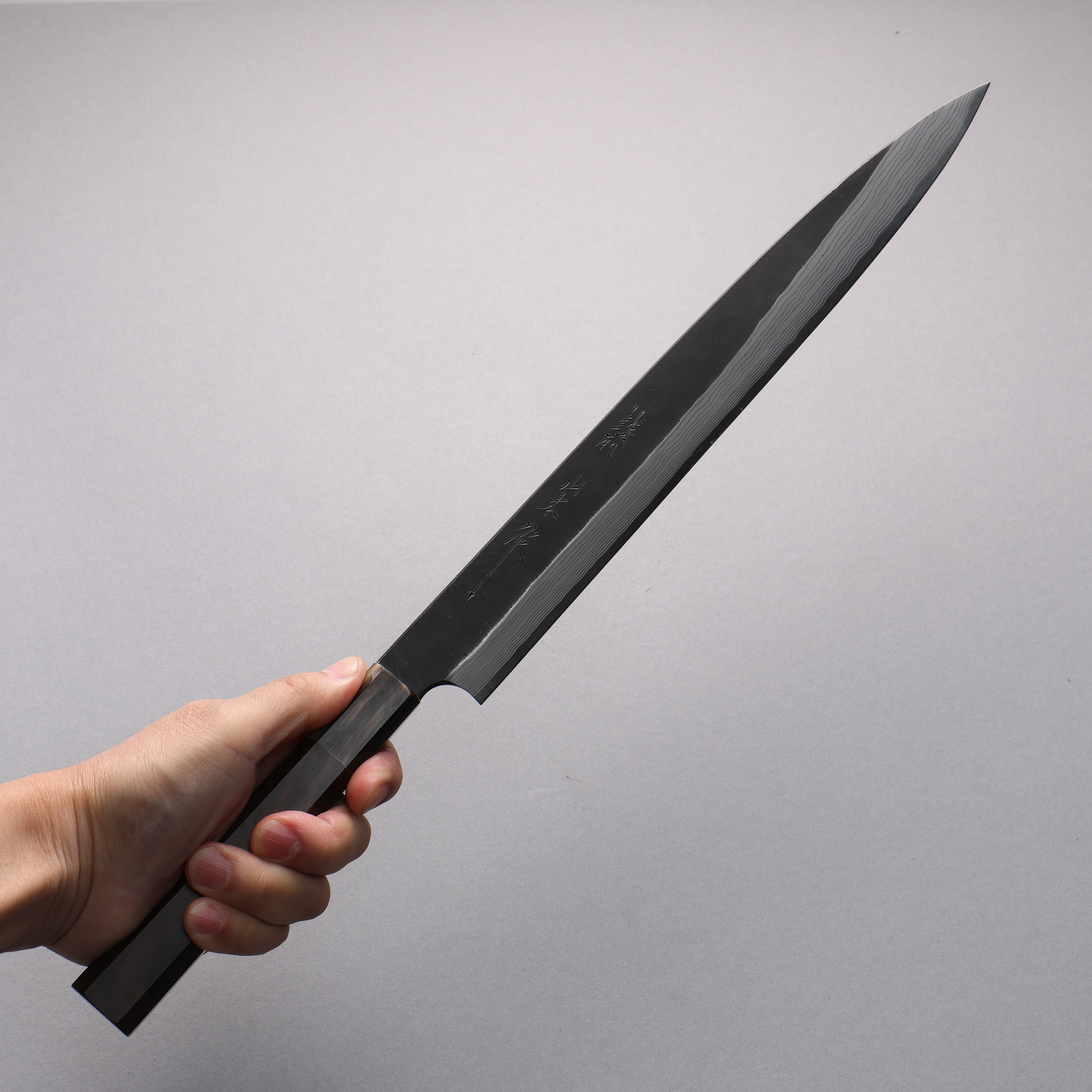 Nao Yamamoto Blue Steel No.2 Kurouchi Damascus Yanagiba  300mm Walnut Handle - Seisuke Knife