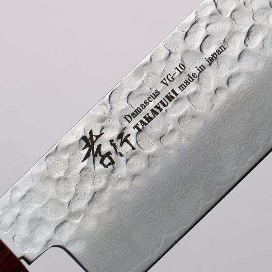 Sakai Takayuki VG10 33 Layer Hammered Damascus Nakiri  160mm Rosewood (ferrule: Red Pakka wood) Handle - Seisuke Knife