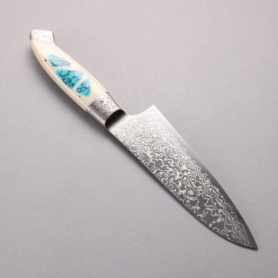 Kajin ZDP189 Damascus Migaki Finished Santoku  165mm Corian with Turquoise Inlay Handle - Seisuke Knife