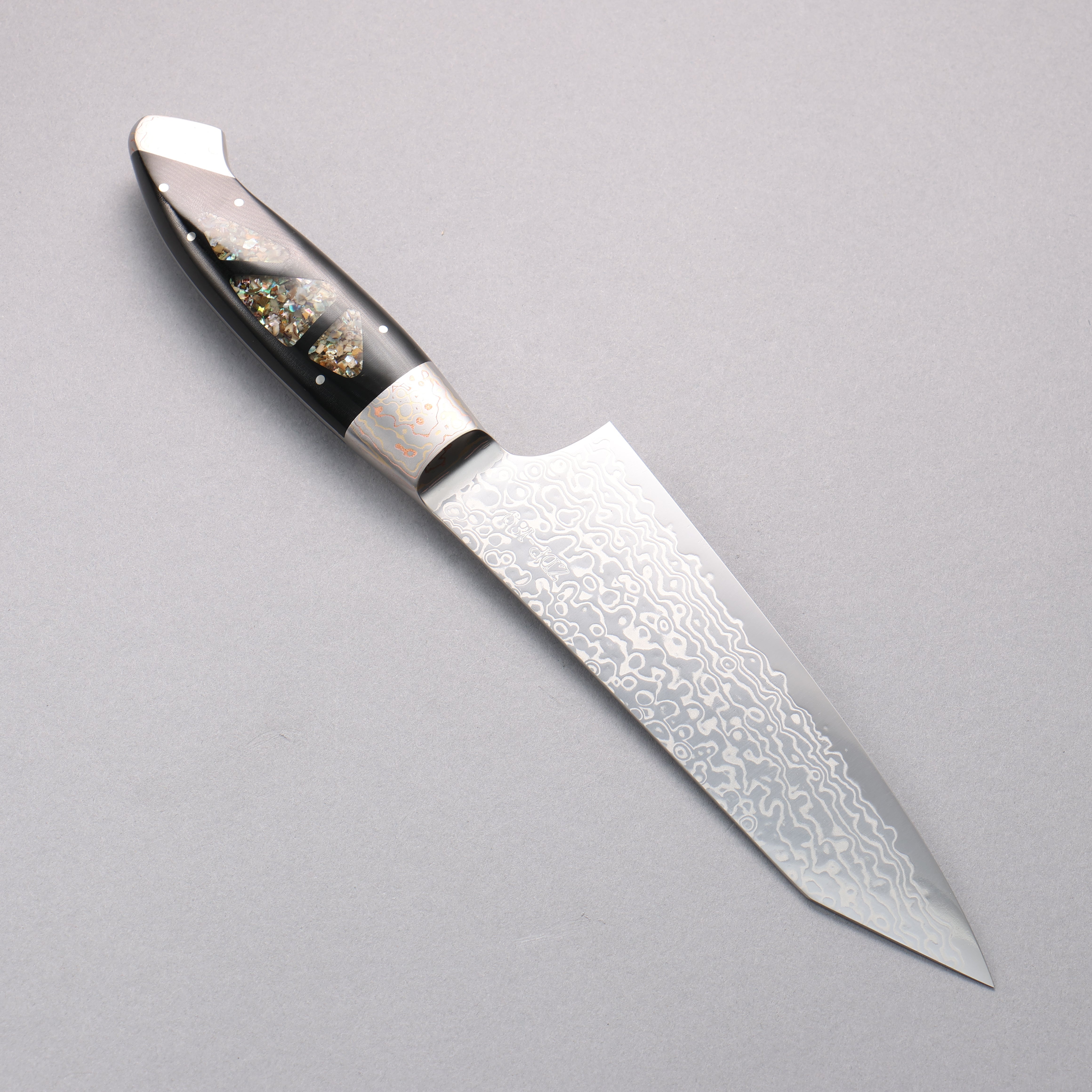 Kajin ZDP189 Damascus Migaki Finished Bunka 165mm Abalone Inlay Handle