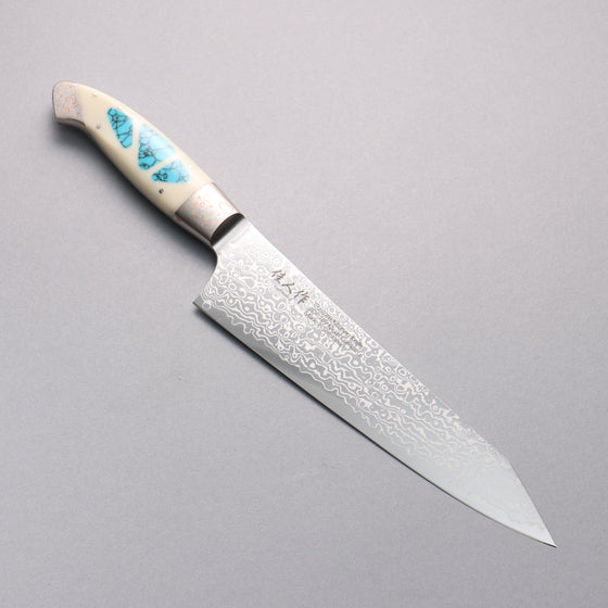 Kajin ZDP189 Damascus Migaki Finished Kiritsuke Gyuto  210mm Corian with Turquoise Inlay Handle - Seisuke Knife