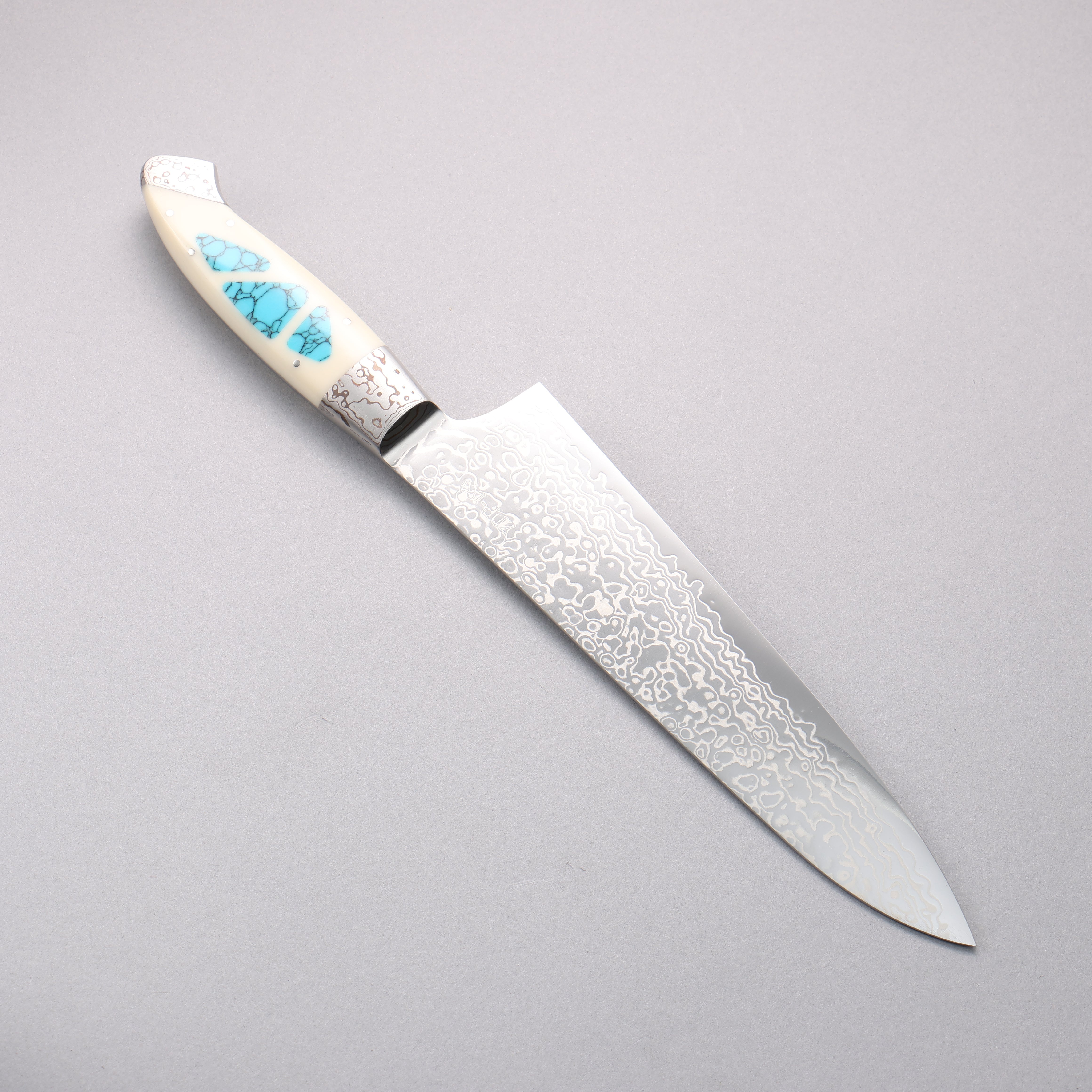 Kajin ZDP189 Damascus Migaki Finished Gyuto 210mm Corian & Turquoise Inlay Handle - Seisuke Knife
