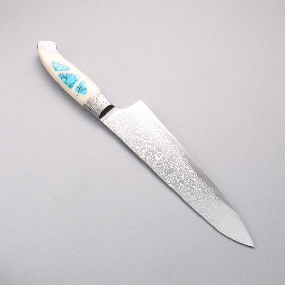 Kajin ZDP189 Damascus Migaki Finished Gyuto  210mm Corian with Turquoise Inlay Handle - Seisuke Knife